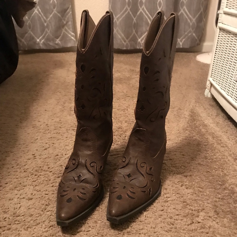 Roper Snipe Toe Glitter Underlay Brown Boots